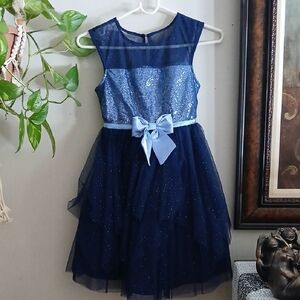 Jona Michelle Navy Blue Sparkle Dress with Bow